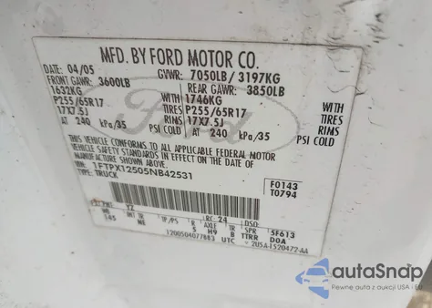 2005 Ford F-150 Lariat/Xl/Xlt from USA, damaged, VIN 1FTPX12505NB42531